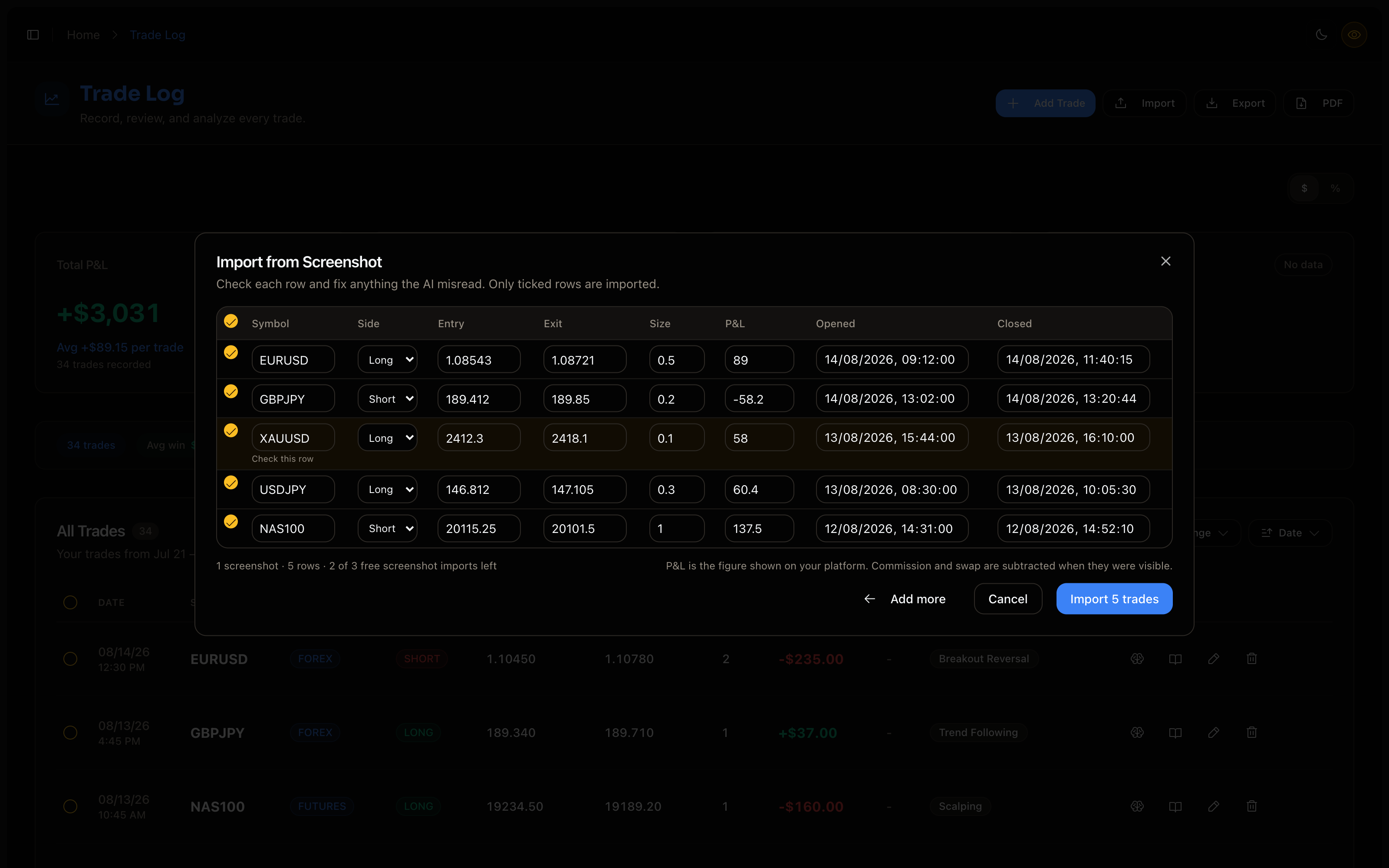 Screenshot import review